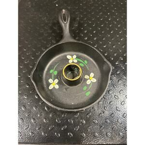 Vintage cast iron pan floral candle stick holder